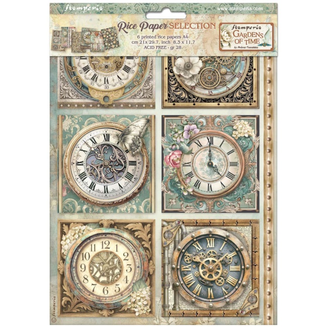 Stamperia A4 Rice Paper Selection - Gardens of Time - DFSA4XTM