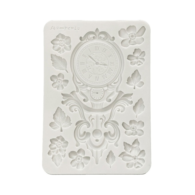 Stamperia A5 Silicon Mould - Gardens of Time - Clock and Flowers - KACMA610