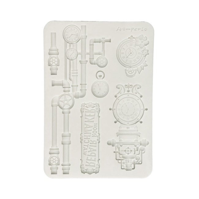 Stamperia A5 Silicon Mould - Gardens of Time - Clocks and Tubes - KACMA608