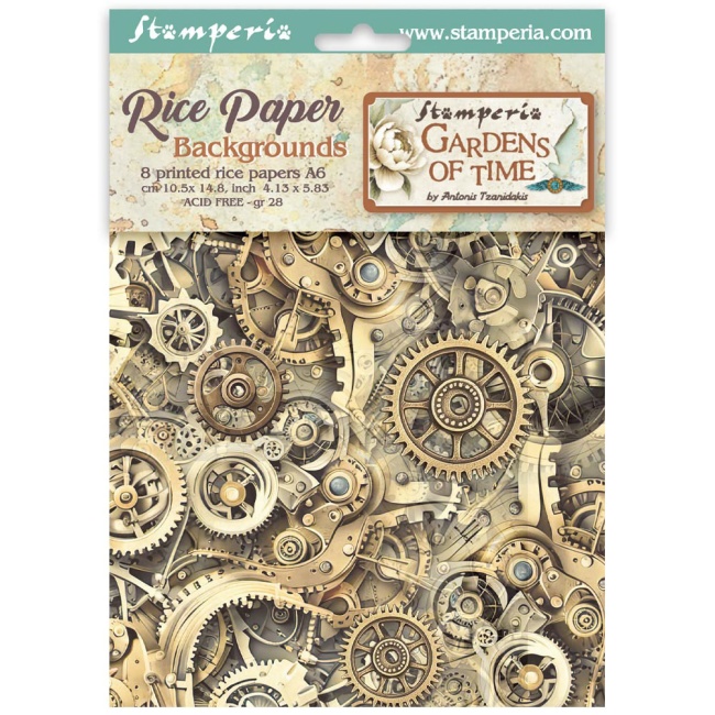 Stamperia A6 Rice Paper Backgrounds - Gardens of Time - DFSAK6053
