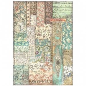 Stamperia A4 Rice Paper - Brocante Antiques - Fabric Patchwork - DFSA4852