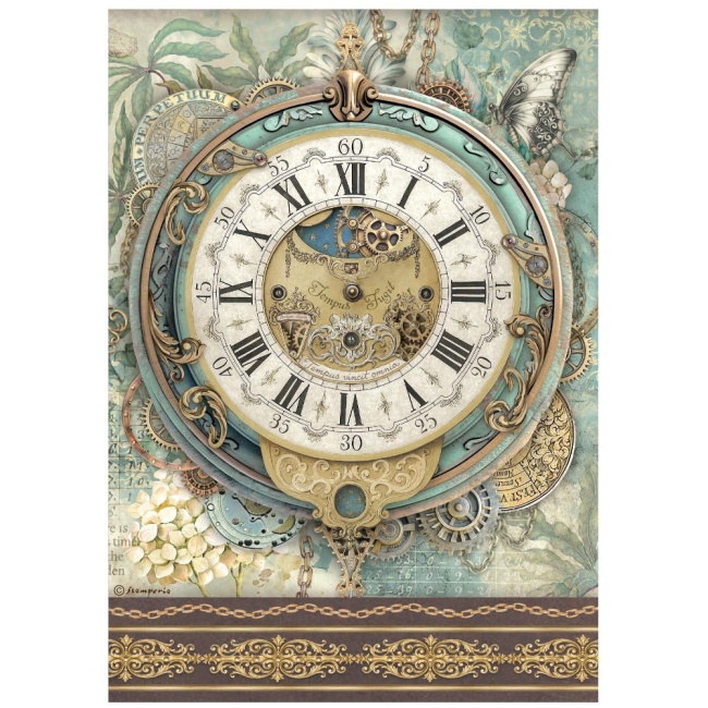 Stamperia A4 Rice Paper - Gardens of Time - Big Clock - DFSA41114
