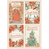 Stamperia A4 Rice Paper - All Round Xmas - 4 Cards - DFSA4808