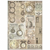 Stamperia A4 Rice Paper - Brocante Antiques - Clocks - DFSA4855