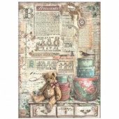 Stamperia A4 Rice Paper - Brocante Antiques - Teddy Bears - DFSA4854