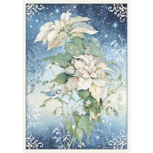 Stamperia A3 Rice Paper - Winter Tales - Poinsettia White