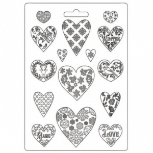 Stamperia A4 Soft Mould - Christmas Patchwork Hearts - K3PTA4501