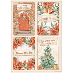 Stamperia A4 Rice Paper - All Round Xmas - 4 Cards - DFSA4808