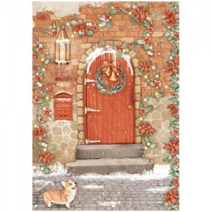 Stamperia A4 Rice Paper - All Round Xmas - Red Door - DFSA4804