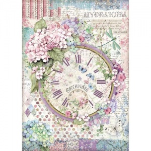 Stamperia A4 Rice Paper - Hortensia - Clock