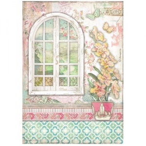 Stamperia A4 Rice Paper - Orchids And Cats - Window - DFSA4850