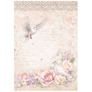 Stamperia A4 Rice Paper - Romance Forever - Doves - DFSA4834