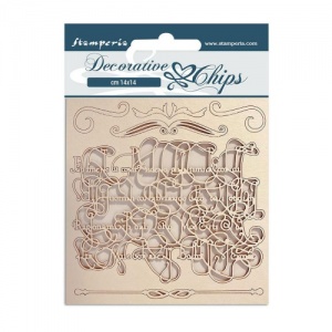 Stamperia Decorative Chips - Romantic Garden House - Calligraphy - SCB121