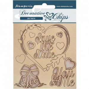 Stamperia Decorative Chips - You and Me - Save the Date - SCB136