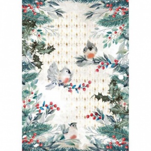 Stamperia A4 Rice Paper - Romantic Christmas Birds - DFSA4634