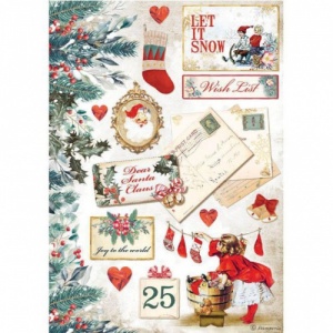 Stamperia A4 Rice Paper - Romantic Christmas Let it Snow Cards - DFSA4614