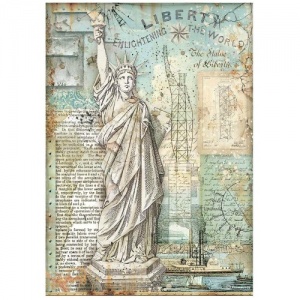 Stamperia A4 Rice Paper - Sir Vagabond Aviator - Statue of Liberty - DFSA4702