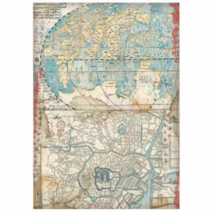 Stamperia A4 Rice Paper - Sir Vagabond in Japan - Map - DFSA4610