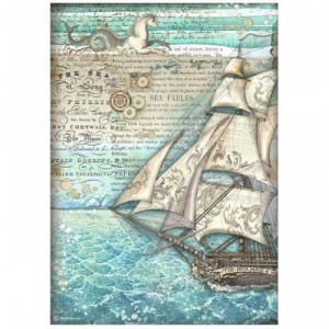 Stamperia A4 Rice Paper - Songs of the Sea - The Sea Sailing Ship - DFSA4811
