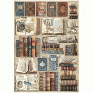 Stamperia A4 Rice Paper - Vintage Library - Books - DFSA4755