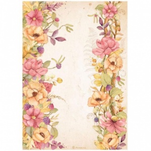 Stamperia A4 Rice Paper - Woodland - Floral Borders - DFSA4818