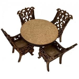 That's Crafty! Surfaces MDF Inside Story - Miniature Round Table & 4 Chairs