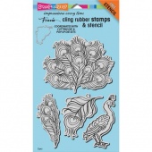 STAMPENDOUS! Jumbo Cling Rubber Stamp Set - Poised Peacock