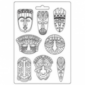 Stamperia A4 Soft Mould - Savana - Tribal Masks - K3PTA4533