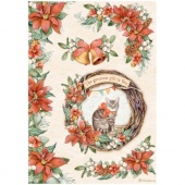 Stamperia A4 Rice Paper - All Round Xmas - Garland with Cat - DFSA4803