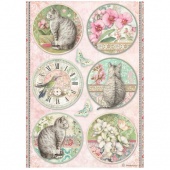 Stamperia A4 Rice Paper - Orchids And Cats - 6 Rounds - DFSA4849