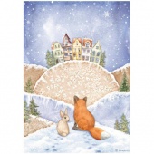 Stamperia A4 Rice Paper - Winter Valley - Fox and Bunny - DFSA4797