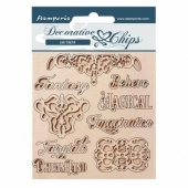 Stamperia Decorative Chips - Magic Forest - Writing and Plates - SCB162