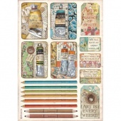 Stamperia A4 Rice Paper - Atelier de Arts - Tubes of Paints and Pencils