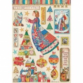 Stamperia A4 Rice Paper - Christmas Patchwork Elements - DFSA4587
