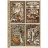 Stamperia A4 Rice Paper - Coffee and Chocolate - 4 Cards - DFSA4821
