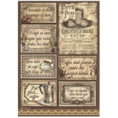 Stamperia A4 Rice Paper - Coffee and Chocolate - Labels - DFSA4826
