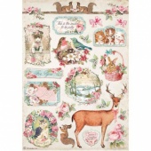 Stamperia A4 Rice Paper - Pink Christmas Deer - DFSA4629