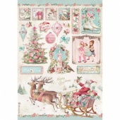 Stamperia A4 Rice Paper - Pink Christmas Sleigh - DFSA4628