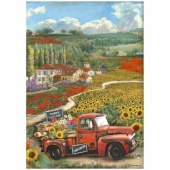 Stamperia A4 Rice Paper - Sunflower Art - Vintage Car - DFSA4769