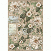 Stamperia A4 Rice Paper - Vintage Library - Flowers & Letters - DFSA4757