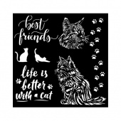 Stamperia Stencil - Orchids and Cats - Best Friends - KSTDQ100