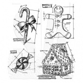 Tim Holtz Cling Mounted Stamp Set - Christmas Blueprint 3 - CMS169